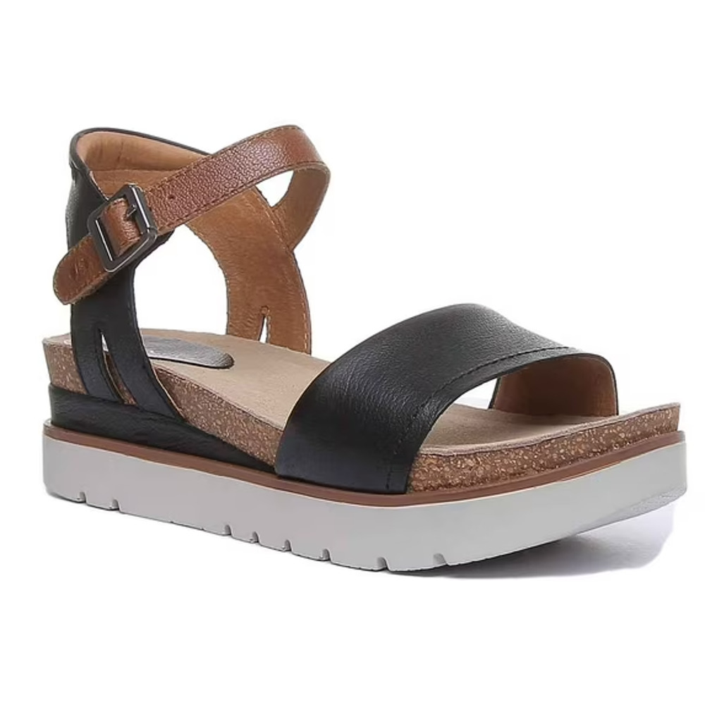 Josef Seibel Clea 1 Sandals Size 41 US 10 10.5 Black Leather Cork Open Toe